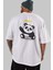 Hello Panda Arka Baskılı Beyaz Oversize T-Shirt Erkek Kadın Bisiklet Yaka 3