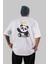 Hello Panda Arka Baskılı Beyaz Oversize T-Shirt Erkek Kadın Bisiklet Yaka 4
