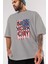New York City 2 Ön Baskılı Gri Oversize T-Shirt Unisex Erkek Kadın Bisiklet Yaka 3