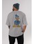 Donald Arka Baskılı Gri Oversize T-Shirt Unisex Erkek Kadın Bisiklet Yaka 4