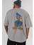 Donald Arka Baskılı Gri Oversize T-Shirt Unisex Erkek Kadın Bisiklet Yaka 5