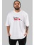 Yalanı Geç Ön Baskılı Beyaz Oversize T-Shirt Erkek Kadın Bisiklet Yaka 1