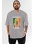 Mcgregor Pharaoh Ön Baskılı Gri Oversize T-Shirt Unisex Erkek Kadın Bisiklet Yaka 1