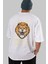 Aggressive Lion Arka Baskılı Beyaz Oversize T-Shirt Erkek Kadın Bisiklet Yaka 1