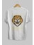 Aggressive Lion Arka Baskılı Beyaz Oversize T-Shirt Erkek Kadın Bisiklet Yaka 2