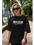 Stock Ta Kalmadı Ön Baskılı Siyah Oversize T-Shirt Erkek Kadın Bisiklet Yaka 5