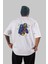 Astroskull Saxophonist Arka Baskılı Beyaz Oversize T-Shirt Erkek Kadın Bisiklet Yaka 1