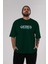 Gebeş Kaplumbağa Ön Baskılı Zümrüt Yeşili Oversize T-Shirt Erkek Kadın Bisiklet Yaka 5