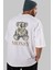 Teddy Bear Money Arka Baskılı Beyaz Oversize T-Shirt Erkek Kadın Bisiklet Yaka 3