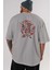 Jugernaut Arka Baskılı Gri Oversize T-Shirt Unisex Erkek Kadın Bisiklet Yaka 4