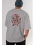 Jugernaut Arka Baskılı Gri Oversize T-Shirt Unisex Erkek Kadın Bisiklet Yaka 5