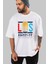 Los Angeles Ön Baskılı Beyaz Oversize T-Shirt Erkek Kadın Bisiklet Yaka 1