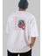Karasu Tengu Arka Baskılı Beyaz Oversize T-Shirt Erkek Kadın Bisiklet Yaka 1