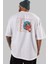 Karasu Tengu Arka Baskılı Beyaz Oversize T-Shirt Erkek Kadın Bisiklet Yaka 4