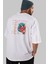Karasu Tengu Arka Baskılı Beyaz Oversize T-Shirt Erkek Kadın Bisiklet Yaka 5