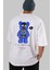 Be Happy Bear Arka Baskılı Beyaz Oversize T-Shirt Erkek Kadın Bisiklet Yaka 3