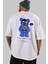 Be Happy Bear Arka Baskılı Beyaz Oversize T-Shirt Erkek Kadın Bisiklet Yaka 5