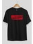 Değişik Ön Baskılı Siyah Oversize T-Shirt Erkek Kadın Bisiklet Yaka 2
