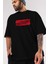 Değişik Ön Baskılı Siyah Oversize T-Shirt Erkek Kadın Bisiklet Yaka 3