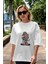 Gorilla Rock Star Ön Baskılı Beyaz Oversize T-Shirt Erkek Kadın Bisiklet Yaka 1