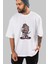 Gorilla Rock Star Ön Baskılı Beyaz Oversize T-Shirt Erkek Kadın Bisiklet Yaka 4