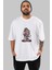 Gorilla Rock Star Ön Baskılı Beyaz Oversize T-Shirt Erkek Kadın Bisiklet Yaka 5