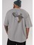 Warrior Panda Arka Baskılı Gri Oversize T-Shirt Unisex Erkek Kadın Bisiklet Yaka 5