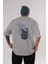 Salt Bae Arka Baskılı Gri Oversize T-Shirt Unisex Erkek Kadın Bisiklet Yaka 1