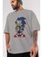 The Blue Hedgehog Ön Baskılı Gri Oversize T-Shirt Unisex Erkek Kadın Bisiklet Yaka 3