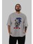 The Blue Hedgehog Ön Baskılı Gri Oversize T-Shirt Unisex Erkek Kadın Bisiklet Yaka 5