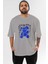 Stay Trippy Bear Ön Baskılı Gri Oversize T-Shirt Unisex Erkek Kadın Bisiklet Yaka 1
