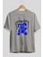 Stay Trippy Bear Ön Baskılı Gri Oversize T-Shirt Unisex Erkek Kadın Bisiklet Yaka 2