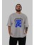 Stay Trippy Bear Ön Baskılı Gri Oversize T-Shirt Unisex Erkek Kadın Bisiklet Yaka 5