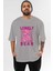 Lonely Bear Ön Baskılı Gri Oversize T-Shirt Unisex Erkek Kadın Bisiklet Yaka 1