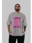 Lonely Bear Ön Baskılı Gri Oversize T-Shirt Unisex Erkek Kadın Bisiklet Yaka 5