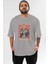 Power Ön Baskılı Gri Oversize T-Shirt Unisex Erkek Kadın Bisiklet Yaka 1