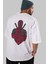Dead Red Arka Baskılı Beyaz Oversize T-Shirt Erkek Kadın Bisiklet Yaka 1