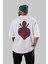 Dead Red Arka Baskılı Beyaz Oversize T-Shirt Erkek Kadın Bisiklet Yaka 2