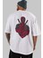Dead Red Arka Baskılı Beyaz Oversize T-Shirt Erkek Kadın Bisiklet Yaka 5
