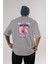 Freedom Spirit Brooklyn Arka Baskılı Gri Oversize T-Shirt Unisex Erkek Kadın Bisiklet Yaka 1
