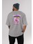 Freedom Spirit Brooklyn Arka Baskılı Gri Oversize T-Shirt Unisex Erkek Kadın Bisiklet Yaka 4