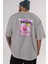 Freedom Spirit Brooklyn Arka Baskılı Gri Oversize T-Shirt Unisex Erkek Kadın Bisiklet Yaka 5