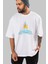 Summer Sunset Paradise Ön Baskılı Beyaz Oversize T-Shirt Erkek Kadın Bisiklet Yaka 1