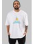 Summer Sunset Paradise Ön Baskılı Beyaz Oversize T-Shirt Erkek Kadın Bisiklet Yaka 2