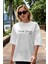 Salınada Salına Gel Ön Baskılı Beyaz Oversize T-Shirt Erkek Kadın Bisiklet Yaka 5
