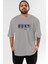Brooklyn 56 Ön Baskılı Gri Oversize T-Shirt Unisex Erkek Kadın Bisiklet Yaka 1