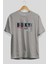 Brooklyn 56 Ön Baskılı Gri Oversize T-Shirt Unisex Erkek Kadın Bisiklet Yaka 2