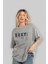 Brooklyn 56 Ön Baskılı Gri Oversize T-Shirt Unisex Erkek Kadın Bisiklet Yaka 4