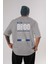 Brooklyn City Yazılı Arka Baskılı Gri Oversize T-Shirt Unisex Erkek Kadın Bisiklet Yaka 1