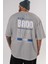 Brooklyn City Yazılı Arka Baskılı Gri Oversize T-Shirt Unisex Erkek Kadın Bisiklet Yaka 5
